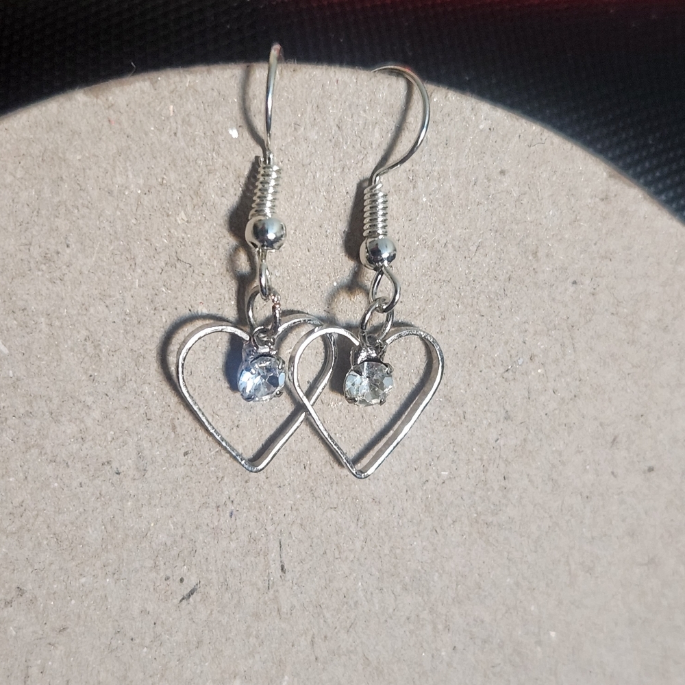 Silver Tone Hook Rhinestone Heart Theme Earrings Tony Alexander Jewelry